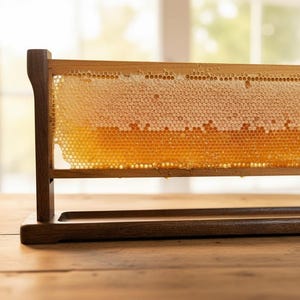 Support avec cadre en nid d'abeille - Élégant support de présentation en bois de noyer