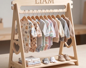 Kleiderständer aus Holz für Babys | A-förmiger Organizer fürs Kinderzimmer, Ständer aus Birkensperrholz