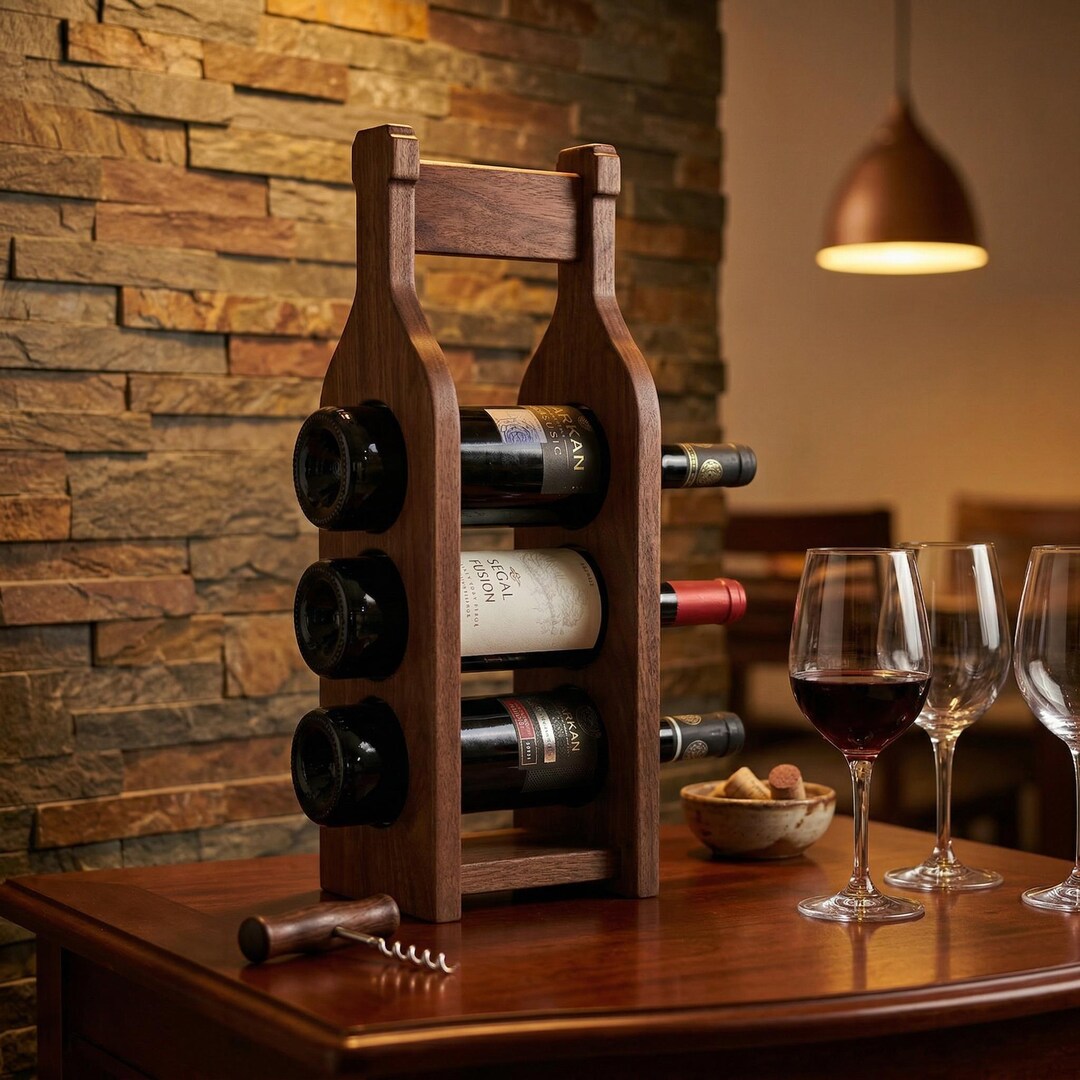 Handcrafted Walnut 3-bottle Wine Rack | Elegant Solid Wood Wine Holder ...