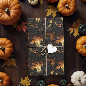 Haunted House Halloween Wrapping Paper, Spooky Pumpkin Gift Wrap for Horror Lovers, Gothic Birthdays, Trick or Treat, or Witchy Occasions K3