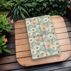Vintage Daisy Gift Wrap, Cottagecore Floral Wrapping Paper, Rustic Boho Gift Wrap for Her, Birthday Wrap, Perfect for Wedding Gifts K3