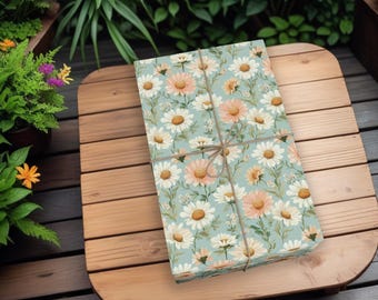 Vintage Daisy Gift Wrap, Cottagecore Floral Wrapping Paper, Rustic Boho Gift Wrap for Her, Birthday Wrap, Perfect for Wedding Gifts K3