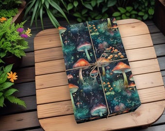 Whimsigoth mushroom wrapping paper Mushroom gift wrap Cottagecore goth gift wrap Forest wrapping paper Eco friendly sustainable wrapping K3