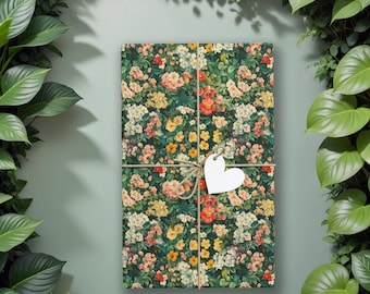 Papel de regalo con diseño floral vintage, papel de regalo inspirado en el jardín, papel de regalo colorido estilo cottagecore para ella, cumpleaños, boda, festividades K3
