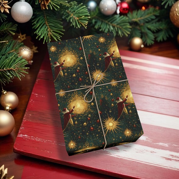 Carta Da Regalo Natalizia Vintage, Set Da 6 Fogli 70x50 Cm Con 9 Etichette E 10m Di Nastro, Design Con Babbo Natale, Alberi E Fiocchi Di Neve, In Carta Kraft - 4