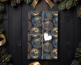 Vintage Winter Village Christmas Wrapping Paper, Elegant Holiday Gift Wrap for Cottagecore & Nostalgic Christmas Gift Giving K6