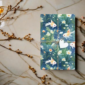 Rouleaux de papier cadeau élégants pour bassin à poissons, papier cadeau aquatique, emballage cadeau écologique et durable, cadeau aquarium, cadeau pêcheur K3 image 3