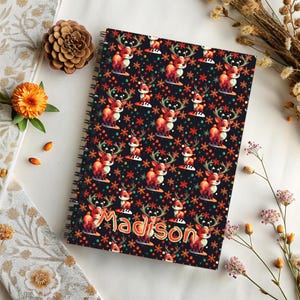 Cuaderno de renos con nombre personalizado, diario personalizado de Navidad, gran regalo navideño para niños