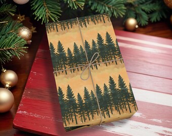 Papier do pakowania Vintage Forest, papier do pakowania prezentów Pine Tree dla mężczyzn, rustykalny papier do pakowania prezentów Woodland, zimowy papier do pakowania prezentów Outdoorsy Christmas K6