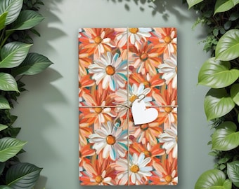 Retro Daisy Gift Wrap, Orange Floral Wrapping Paper, Vintage 70s-Inspired Flower Print, Boho Gift Wrap for Birthdays & Holidays K3