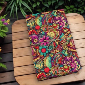 Psychedelic Floral Wrapping Paper, Bold Boho Gift Wrap for Birthdays, Teens, Free Spirits, Creative Friends, or Funky Holidays K3