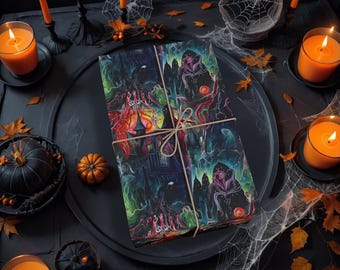 Samhain gift wrap, Spooky Gift wrap, Horror gift wrap, Gothic Gift Wrap, Goth gift wrap, Witch gift wrap, Halloween House wrapping paper K3