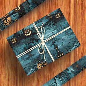Samhain Pumpkin Wrapping paper Pumpkin Gift Wrap Halloween wrapping paper Halloween Gift Wrap Cemetery wrapping paper Cemetery gift wrap K3 image 6