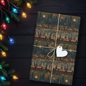 Winter Solstice Gathering Gift Wrap, Folk Christmas Wrapping Paper, Holiday Party Wrapping for Yule, Nature Lovers, Xmas Celebrations K6