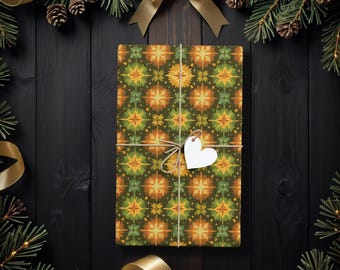 Retro 70s Christmas Wrapping Paper, Vintage Starburst Gift Wrap for Winter Weddings, Holidays, Birthdays, Christmas, or Xmas Gatherings K6