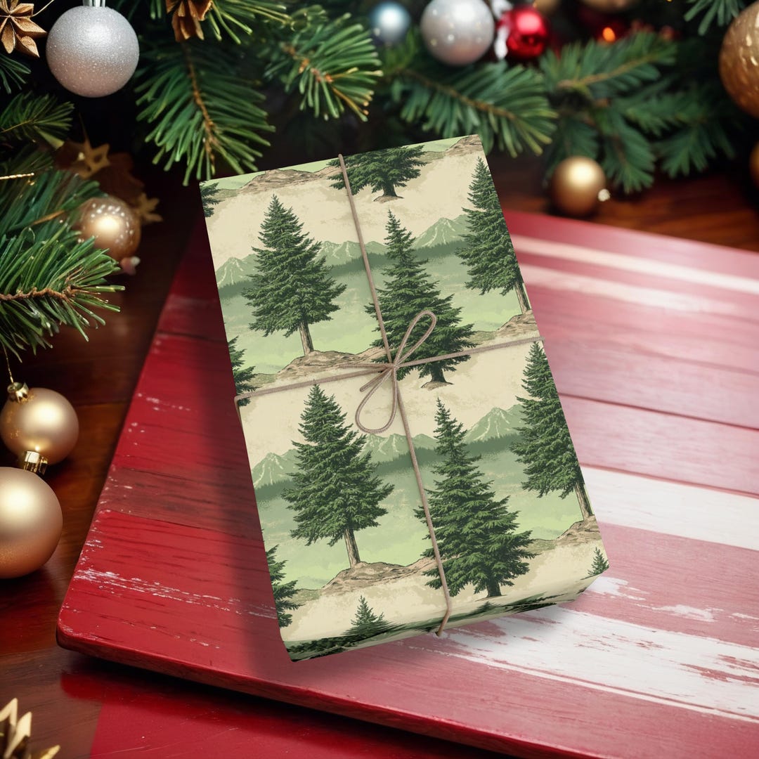 Vintage Pine Tree Wrapping Paper, Nature Forest Gift Wrap for Outdoorsy ...