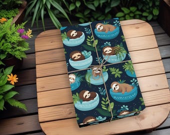 Papel de regalo de perezoso para bebés, papel de regalo de perezoso, papel de regalo sostenible, papel de regalo para baby shower, papel de regalo de animales, papel de regalo para niños K3