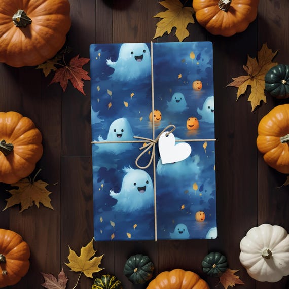 Ghost wrapping paper Halloween wrapping paper Pumpkin wrapping paper Halloween Gift Wrap Pumpkin gift wrap Ghost pumpkin gift wrap Spooky K3