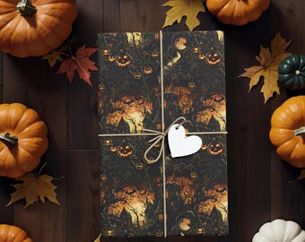 Haunted House Halloween Wrapping Paper, Spooky Pumpkin Gift Wrap for Horror Lovers, Gothic Birthdays, Trick or Treat, or Witchy Occasions K3