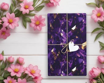 Papier cadeau écoresponsable améthyste, papier cadeau de luxe, papier cadeau Got, papier cadeau violet new age, papier cadeau païen, papier cadeau K3