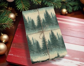 Moody Forest Wrapping Paper, Pine Tree Gift Wrap for Men, Rustic Woodland Gift Wrap, Winter Nature Outdoorsy Christmas Wrap K6