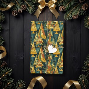 Retro Christmas Tree Wrapping Paper, 70s Boho Gift Wrap for Holiday Birthdays, Retro Fans, Bold & Artistic Christmas Decor K6