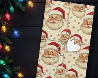 Vintage Santa Christmas Wrapping Paper, Retro Holiday Gift Wrap, Old Fashioned Santa Claus Design, Perfect for Kids, Family K6