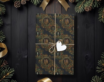 Papier cadeau vintage pour bougies, emballage cadeau élégant pour les amateurs de décoration classique, style cottagecore hivernal foncé K6