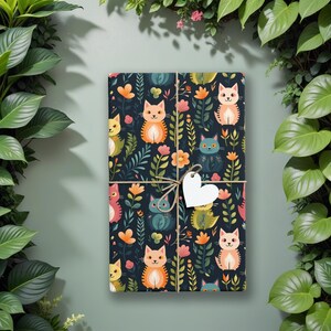 猫柄のクリスマスラッピングペーパー、ペット用ラッピングペーパー、クリスマスラッピングペーパー、猫用ギフトラッピング、ペット用ギフトラッピング、コテージコア風ラッピングペーパー K3 画像 1