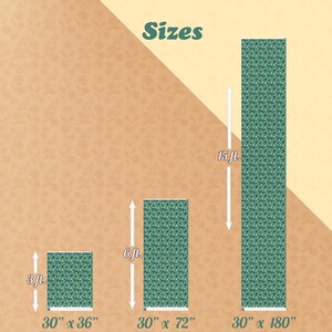 May include: Three different sizes of wallpaper rolls with a green and blue floral pattern. The rolls are 30 inches wide and 36, 72, and 180 inches long.