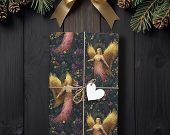 Carta regalo Golden Twilight Angel, carta natalizia vintage incantata K6