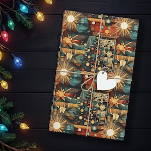 Retro Mid-Century Christmas Wrapping Paper, Festive Gift Wrap for Modern Vintage Lovers, Great for Him, Her, Teachers, or Hosts K6