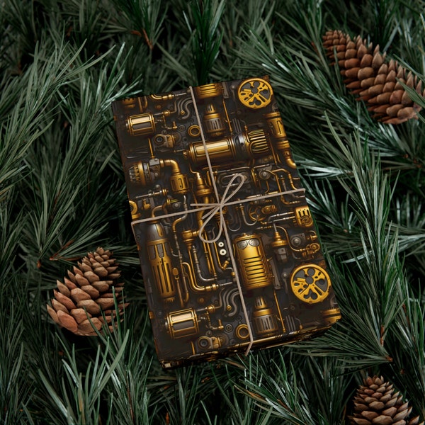 Steampunk Wrapping paper Steampunk Gift wrap Machinery Wrapping paper Factory Pipes gift wrap Industrial wrapping paper Industrial gift wrap