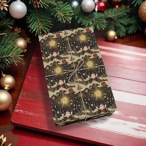 Celestial Santa Clouds Wrapping Paper, Premium Gold Sun Star Dark Festive Gift Wrap Xmas, Gift Wrapping for Family Christmas K6