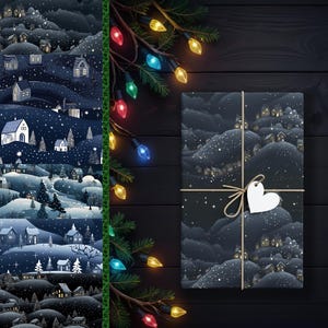Xmas wrapping paper rolls Xmas gift wrap Snowy Christmas Town Wrapping paper Village wrapping Paper gift wrapping paper Winter town wrap K3