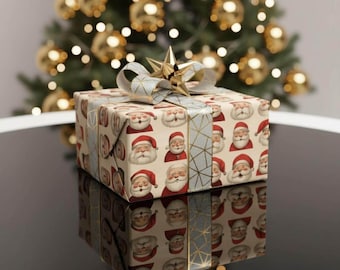 Vintage kerstmangezichtjes cadeaupapier | Retro kerst, kerstcadeaupapier & feestelijk inpakpapier K6