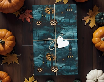 Samhain Pumpkin Wrapping paper Pumpkin Gift Wrap Halloween wrapping paper Halloween Gift Wrap Cemetery wrapping paper Cemetery gift wrap K3