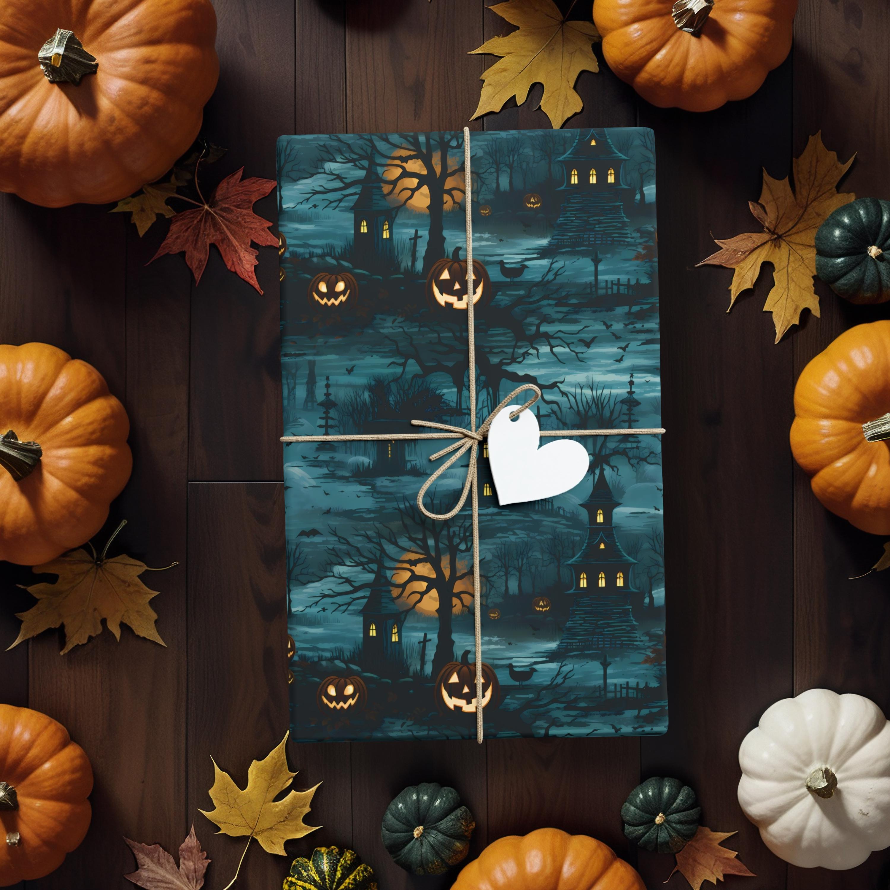 Samhain Pumpkin Wrapping paper Pumpkin Gift Wrap Halloween wrapping paper Halloween Gift Wrap Cemetery wrapping paper Cemetery gift wrap K3
