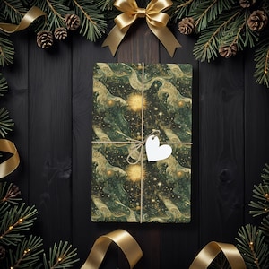 Hemelse kerstcadeauverpakking, mystieke gouden ster inpakpapier, elegante cadeauverpakking voor vakantie, winterzonnewende decor voor haar of hem K6