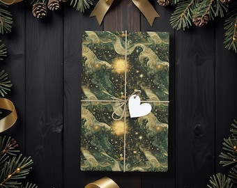 Celestial Christmas Gift Wrap, Mystical Gold Star Wrapping Paper, Elegant Holiday Gift Wrap, Winter Solstice Decor for Her or Him K6