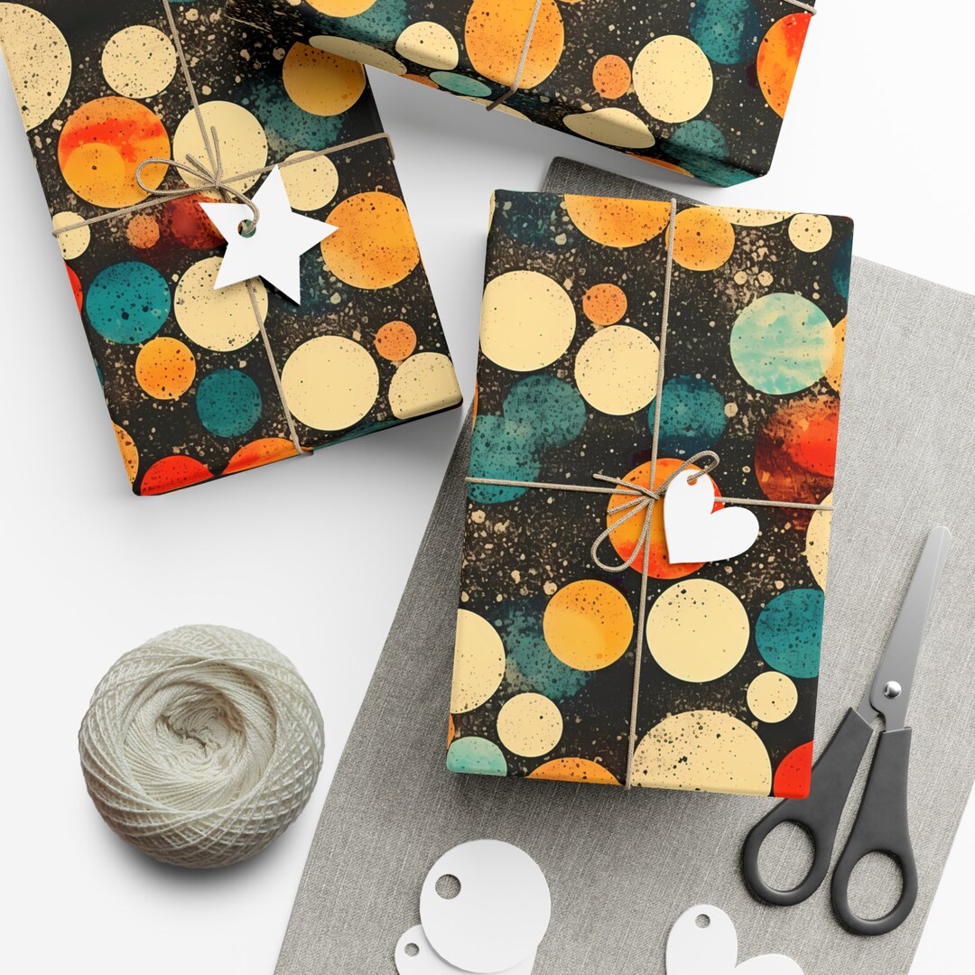 70s Wrapping, Retro Wrapping Paper, Circle Retro Gift Wrap Paper, Funky