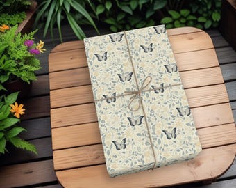 Cottagecore Butterfly Wrapping Paper, Vintage Nature Wrap, Rustic Floral Wrap for Elegant Gifting, Perfect for Bridal and Baby Showers K3