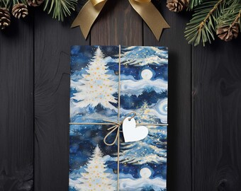 Papel de regalo Bosque Invernal, Papel de regalo navideño Luna de Nieve K6
