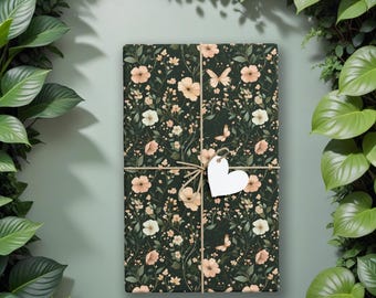 Cottagecore Butterfly Wrapping Paper, Vintage Nature Wrap, Rustic Floral Wrap for Elegant Gifting, Perfect for Bridal and Baby Showers K3