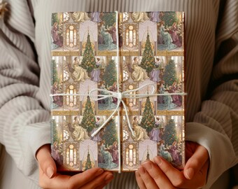 Weihnachtspapier im Jugendstil, elegante Geschenkverpackung für die Feiertage, Vintage-Stil für Frauen, Mütter, Lehrerinnen und Kunstliebhaber (K6)