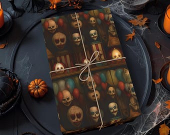 Clown Gothmas Wrapping Paper, Creepy Wrapping paper, Horror Wrapping paper, Spooky Wrapping paper Creepy Gift Wrap Circus Carnival K3