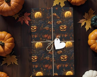 Halloween Pumpkin wrapping paper rolls Pumpkin gift wrap Halloween Wrapping paper Halloween Gift Wrap Eco gift wrap Jack o lantern wrap K3
