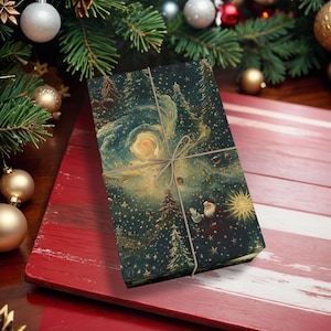 Inpakpapier vintage kerstman, hemelse kerstcadeauverpakking, sterrennacht vakantiepapier, donkere kosmische verpakking, retro kerstcadeau, decoratie voor de feestdagen K6