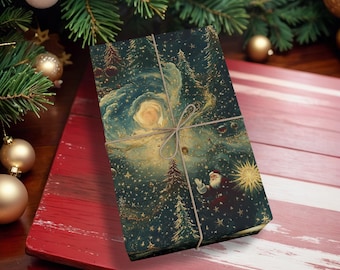 Vintage Santa Wrapping Paper, Celestial Christmas Gift Wrap, Starry Night Holiday Paper, Dark Cosmic Wrap, Retro Xmas Gift, Holiday Decor K6