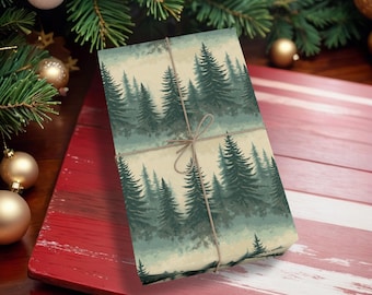 Humeurig bos inpakpapier, pijnboom cadeaupapier voor mannen, rustiek bos cadeaupapier, winter natuur buiten kerstomslag K6